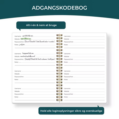 Sjov adgangskodebog / adgangskode­organizer
