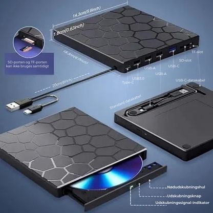 8-i-1 Ekstern CD/DVD-afspiller – afspil, brænd og gem film, musik og fotos