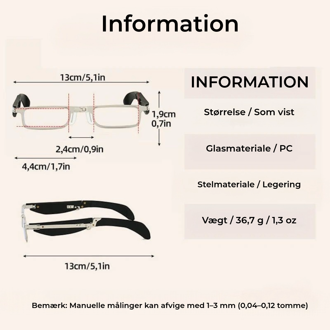 Sammenklappelige læsebriller med blåtlysfilter og etui