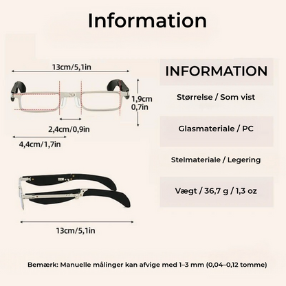 Sammenklappelige læsebriller med blåtlysfilter og etui